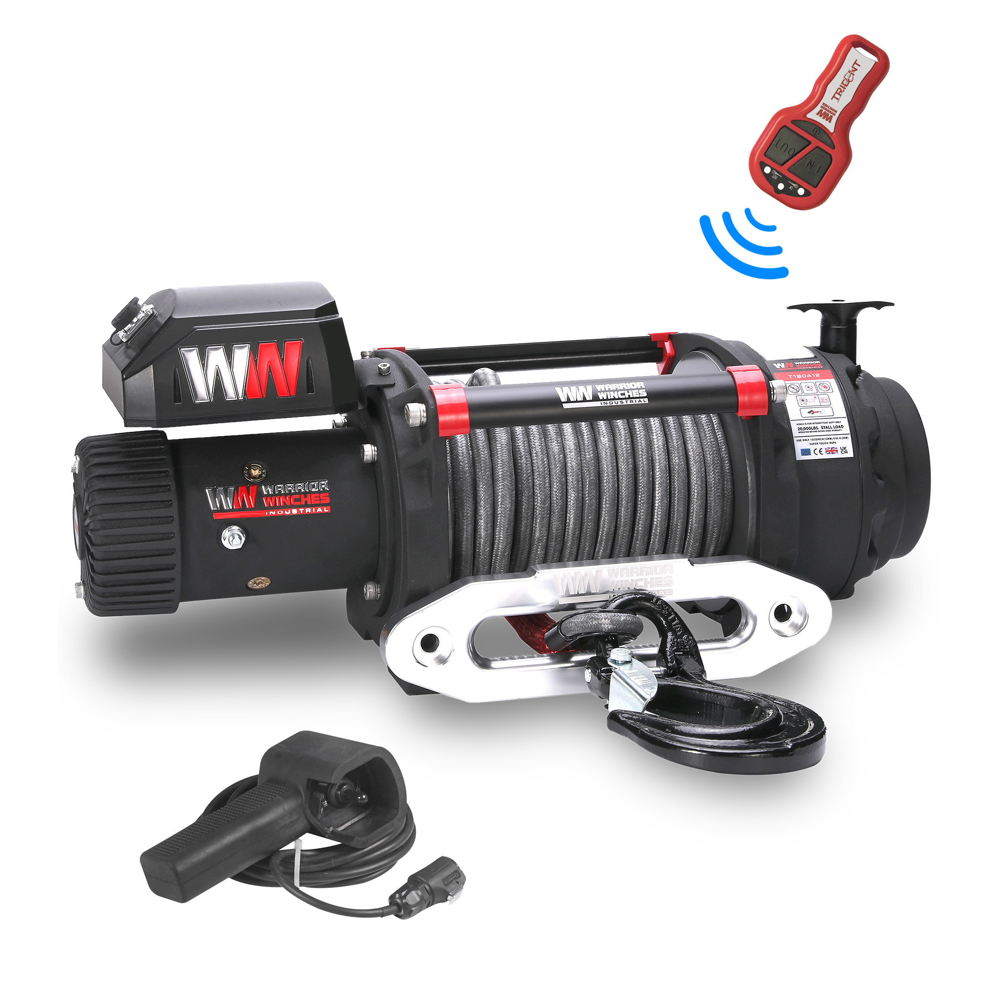 Warrior Winches T1000 Severe Duty Electric Winch — 18,000-Lb. Capacity, 12V, Synthetic Rope, Model# T180A12-CAD